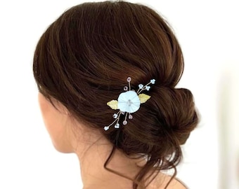 Floral wedding hair pin, Leaf & pearl bridal hair pin, Bridal hair piece, Wedding headpiece, Bridesmaids hair jewelry EP0022