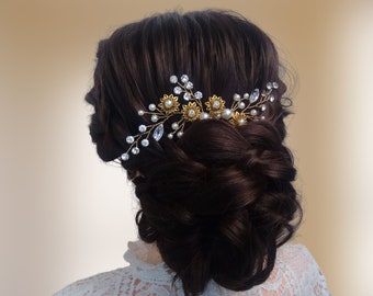 Peigne cheveux mariage vintage, Bijou cheveux floral perles et strass, Peigne de mariée, Bijou de tête mariage PG0052