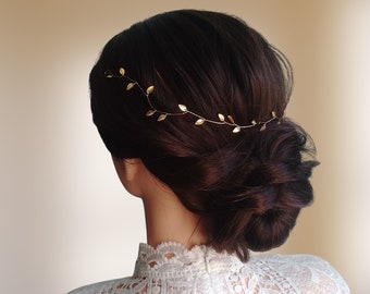 Vigne de cheveux florale mariage rustique avec feuilles, Bandeau de mariée bohème Bijou de cheveux style grec VVH0003