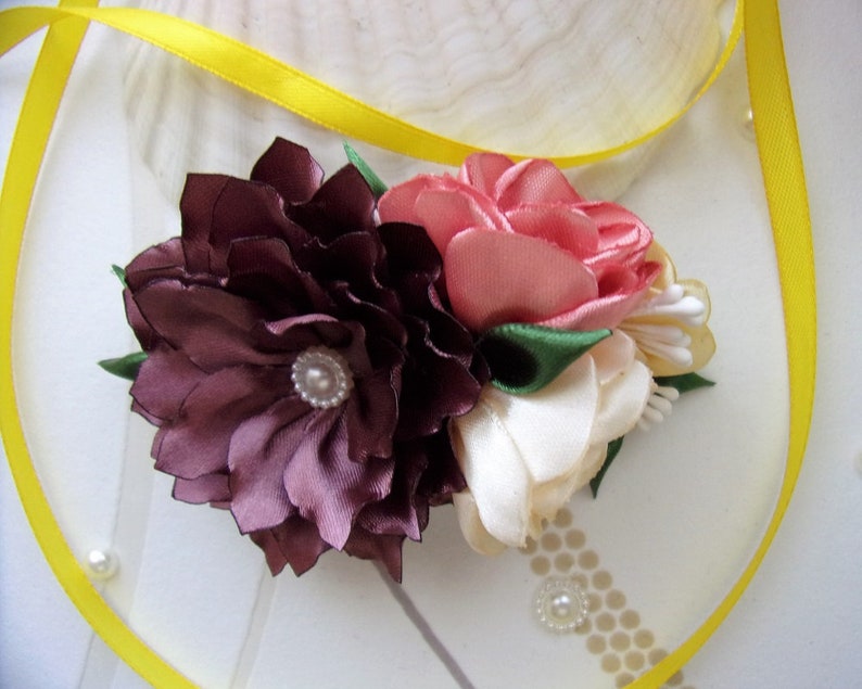 Floral hair clip French barrette with fall colors satin flowers Country wedding hair barrette BF 0050
