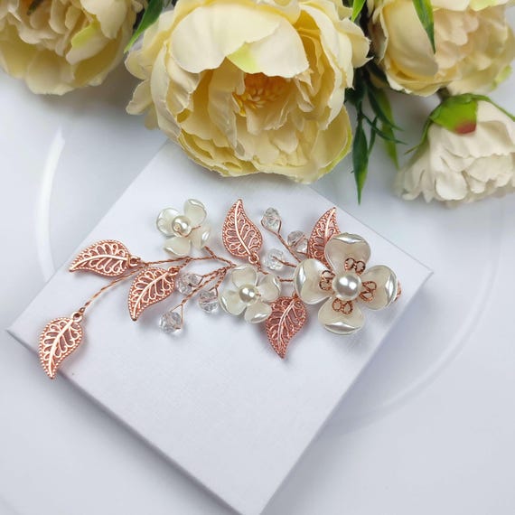 Floral Wedding Hair Piece, Small Leaf Crystal Hair Vine for  display picture 3