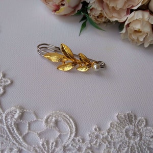 Attache-traîne pour robe de mariée avec feuille et fleur, Remonte traîne mariage, Accroche-traîne florale, Broche robe de mariée AT0006 Or