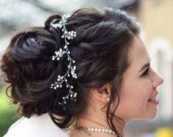 Boho wedding hair vine, Pearl & Crystal Bridal hair vine, Long hair headband, Pearl bridal headband V0041