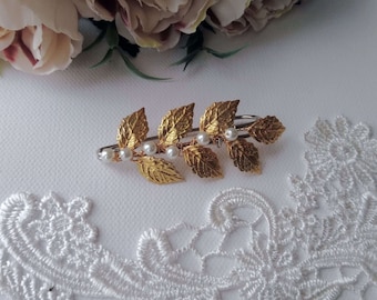 Remonte-traîne feuilles dorées pour robe de mariée, Attache-traîne florale mariage, Accroche-traîne, Broche robe de mariée