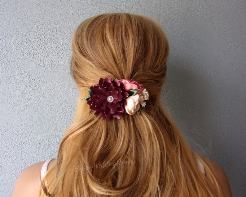 Floral hair clip French barrette with fall colors satin flowers Country wedding hair barrette BF 0050