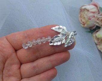 Leaf Wedding train pin, Bridal dress train clip, Crystal train brooch, Bridal gown back train brooch AT0009