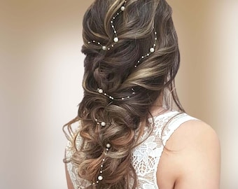 Vigne de cheveux mariage minimaliste en perles pour coiffure de mariée aux cheveux longs V0004