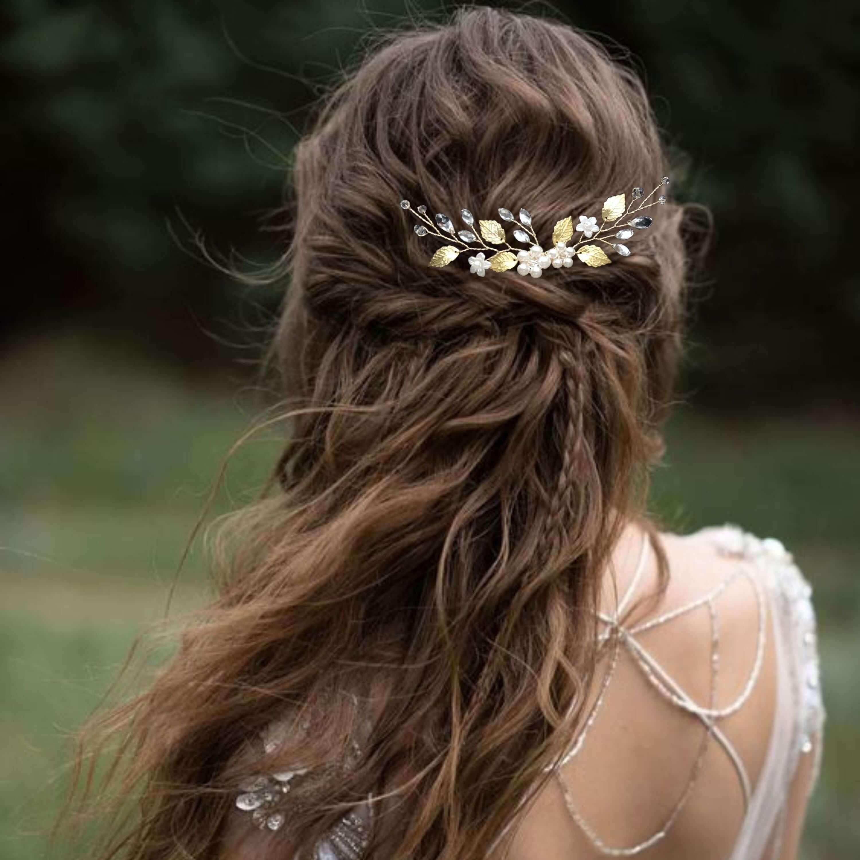 Gold Leaves Wedding Hair Comb - Crystal Leaf Bridal Hair Comb Gold Leaves Wedding Hair Comb - Crystal Leaf Bridal Hair Comb