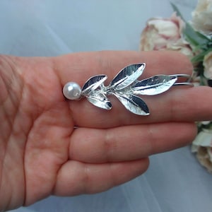 Attache-traîne mariage feuille dorée, Remonte traîne pour robe de mariée, Accroche-traîne florale, Broche robe de mariée AT0006 Argent