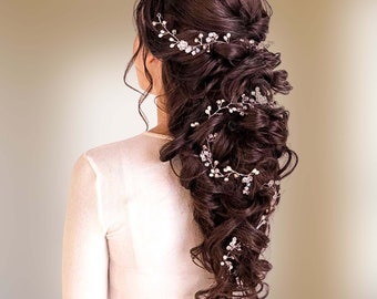 Floral bridal hair vine for bohemian wedding with pearls crystal and flowers V0029