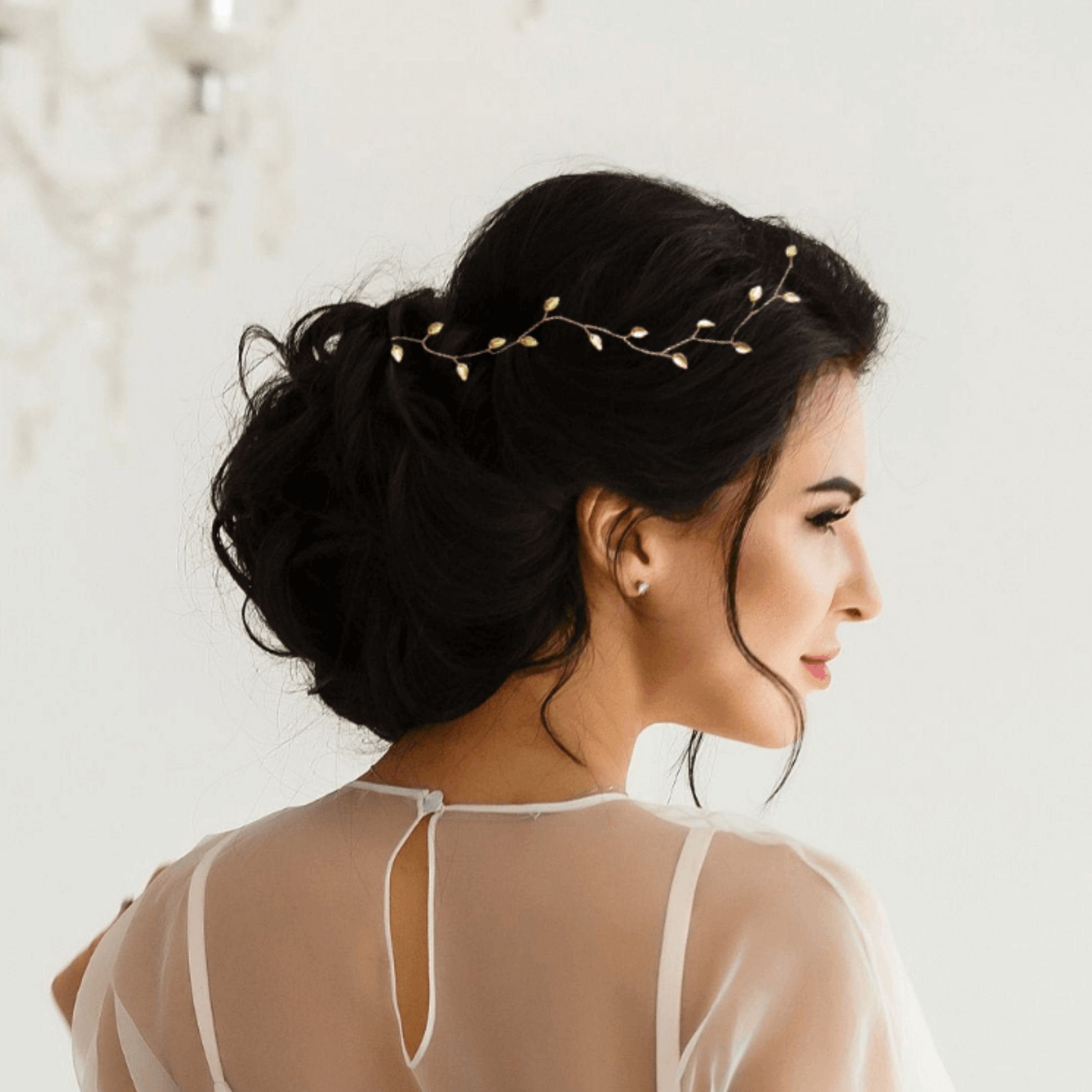 Wiwpar Cerchietto Sposa Con Strass A Foglia - Argento, Accessorio Per Capelli Donna Per Matrimonio E Feste