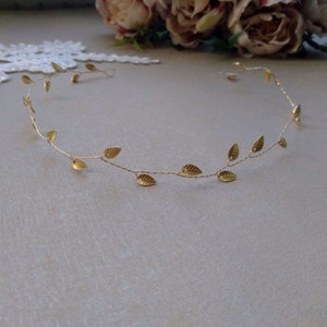 Leaf Wedding headband Leaves bridal hair vine Rustic Bridal headband with silver or gold leaves Wedding headpiece VCH0003 Gold