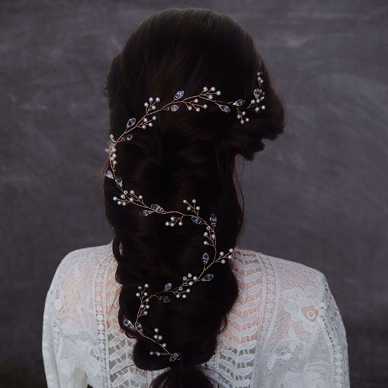 Boho wedding hair vine for long hair Crystal wedding headband Pearl bridal headband V0024 Long Pearl bridal hair vine