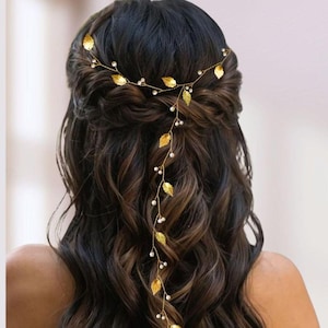 Enredadera de hojas para el cabello de boda, enredadera de novia de estilo griego antiguo, joyería para el cabello de boda con perlas, diadema de boda bohemia V0003