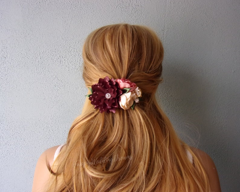 Floral hair clip French barrette with fall colors satin flowers Country wedding hair barrette BF 0050