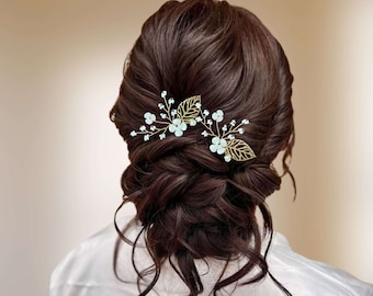 Épingle à cheveux florale pour mariage champêtre, Épingles à chignon perles et fleurs, Bijou cheveux mariée bohème EP0024