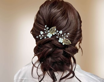 Floral Pearl Wedding Hair Pin, Bohemian Bridal Hair Piece EP0024