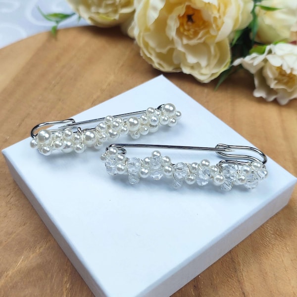Pearl Wedding Dress Train Pin, Handmade Bridal Gown Brooch AT0003