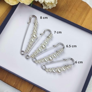 Pearl bustle pin, Wedding dress train safety pin, Pearl bridal dress train brooch AT0002