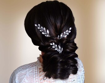 Epingles cheveux mariage feuilles de strass, Bijou de tête mariée, Epingles chignon mariage, Bijou cheveux demoiselle d'honneur EP0001