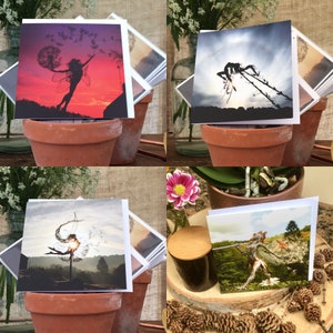 4 pack of Fairy greetings cards by FantasyWire, including 'Luna', 'Broken Wings', 'YinYang' and 'Whimsy's Pride'