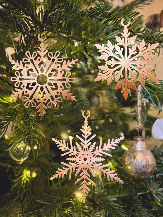 Snowflake Christmas decorations set of 3. Perfect addition to your tree/garlands. Laser cut copper
