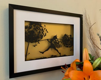 WHIMSY'S PRIDE - Fantasy Wire Papercut Framed Picture (Black with Gold backing)