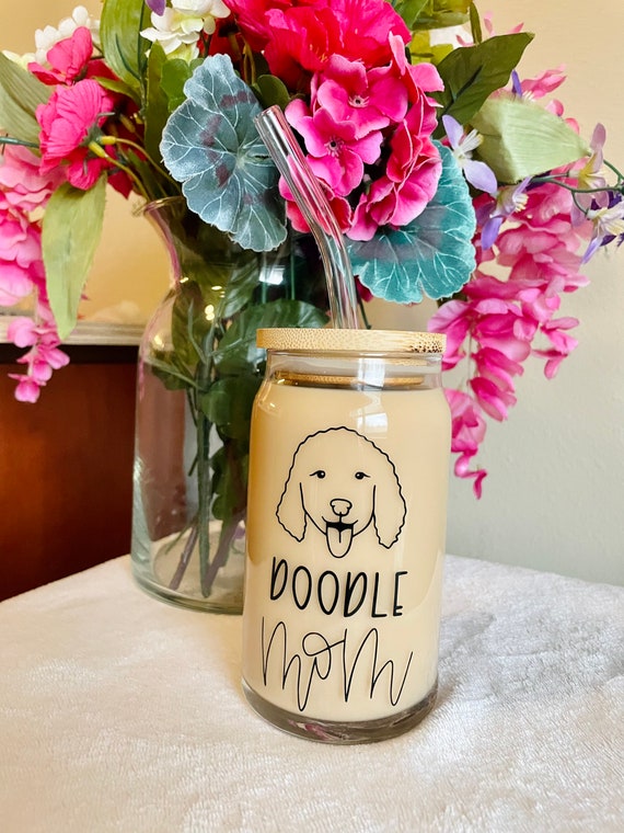 Dog Mom/Dad/Parent Glass with Bamboo Lid and Glass or Metal Straw | 16 ounces | Handwash Only