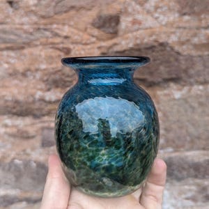 Blue Green Ocean Medium Vase, Blown Glass Art Vase, Handmade Glass