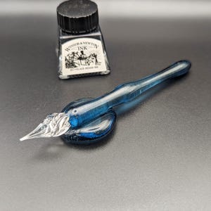 Blue Sparkle #2 Dip Pen, penna calligrafica in vetro fatta a mano