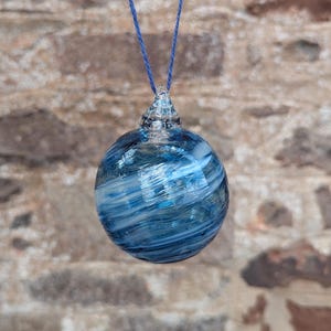 Turquoise & White Swirled Handmade Glass Bauble - Blown Glass
