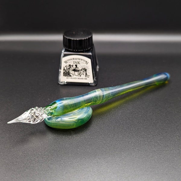 Penna a immersione Algae Bloom #2, penna calligrafica in vetro fatta a mano