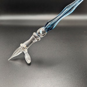 Luxus Opal Dip Pen, eingefasster Opal mit blauem Griff in Glitzeroptik, handgefertigter Glas Kalligraphie Stift