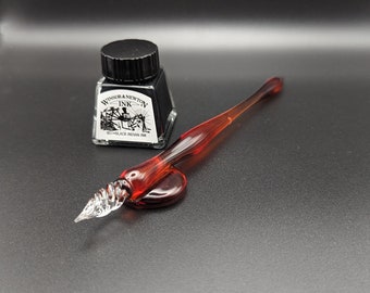 Red Transparent Calligraphy Pen,  Handmade Glass Dip Pen