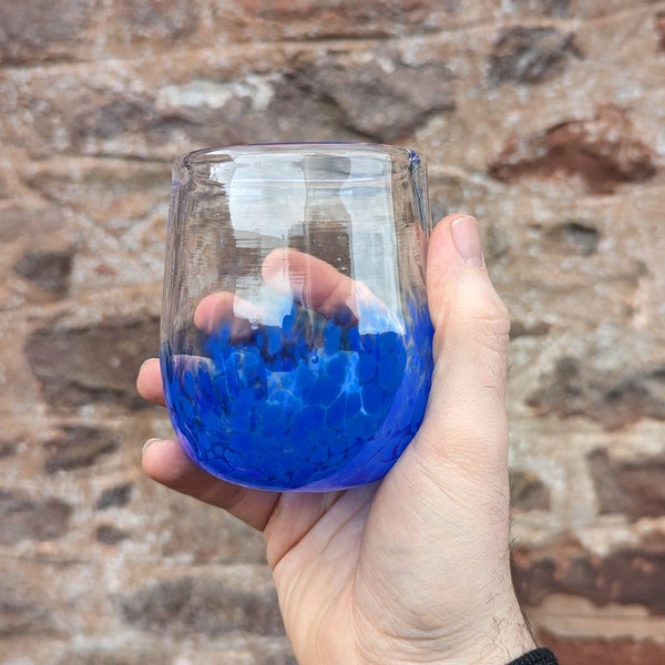 Blown Glass Tumbler, Lapis Blue- handmade glass curved tumbler