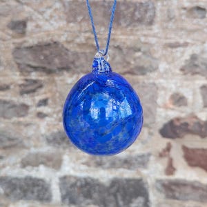 Cobalt Blues Spotty Handmade Glass Bauble - Blown Glass