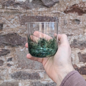 Blown Glass Tumbler, Greens - handmade glass straight sides tumbler