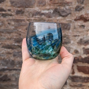 Blown Glass Tumbler, Blue Green - handmade glass curved tumbler
