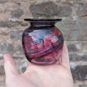 Ruby & Turquoise Small Vase, Blown Glass Art Vase, Handmade Glass