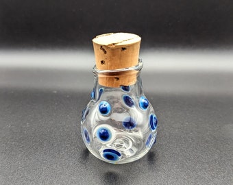 Blown Glass Inkwell, Blues Lookin' at you with cork stopper, Dip Pen Calligraphy Inkwell, Handmade