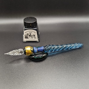 Penna a immersione di lusso con foglia d'oro Orb, penna calligrafica in vetro fatta a mano