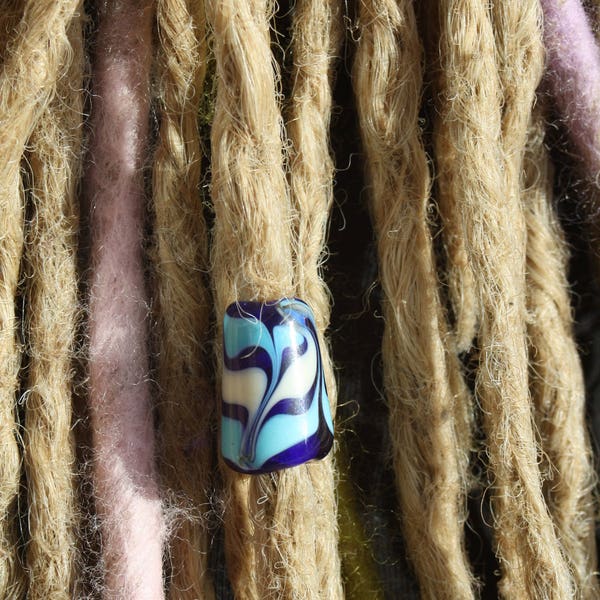 Feathered Dark Blue Dreadlock Bead / Hair Bead, glass dread bead, glass bead, hair bead, dreadlock accessories, lampwork bead