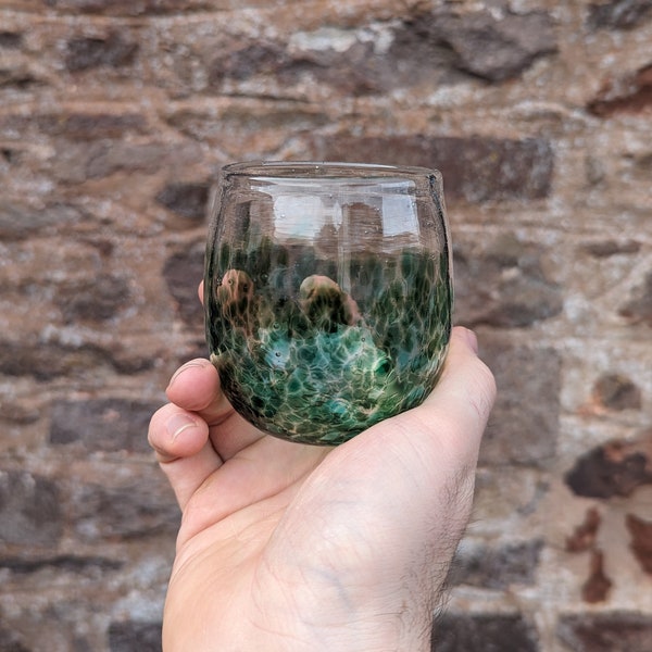 Blown Glass Tumbler, Greens - handmade glass curved tumbler