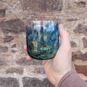 Blown Glass Tumbler, Blue Green - handmade glass straight sided tumbler