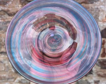 Blown Glass Dish, Pink & Turquoise Swirl Handmade Glass