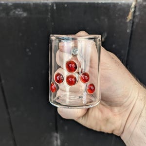 Glass Espresso Cup with Red Spots, handmade blown glass