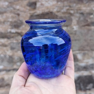 Lapis Cobalt Small Vase, Blown Glass Art Vase, Handmade Glass