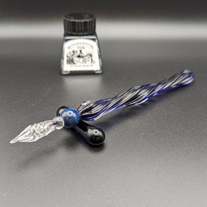 Dip Pen, Marble Blue, penna calligrafica in vetro fatta a mano, penna a inchiostro