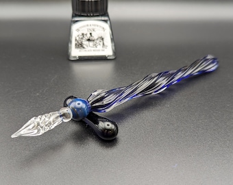 Dip Pen, Marble Blue, handmade glass calligraphy pen, ink pen