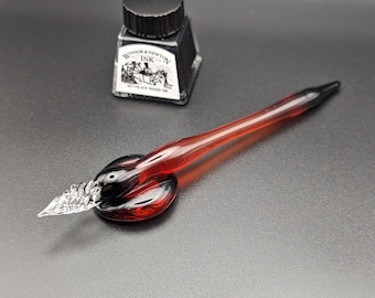 Dip Pen, Black & Red Transparent Calligraphy Pen,  Handmade Glass